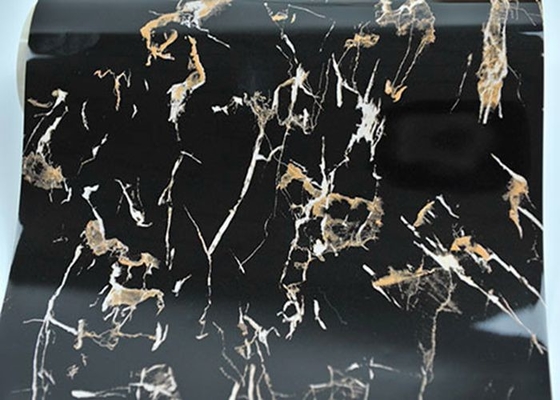 3d紫外線大理石シートの設計台所卓上装飾的なポリ塩化ビニールは黒い金を失敗させる
